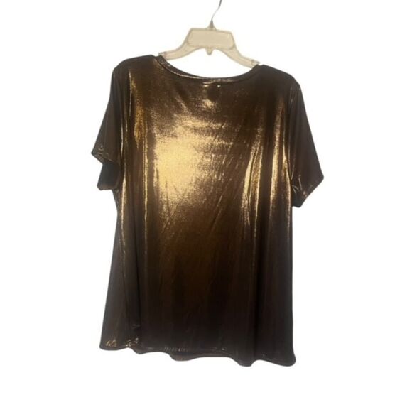 Torrid Liquid Shine Crew Neck Top Copper Bronze Plue Size 2 2X 18/20 Metallic - Picture 4 of 9